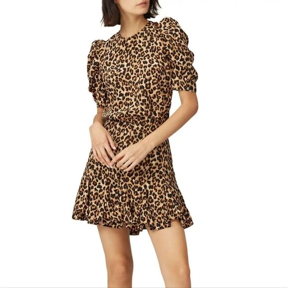 NWT  Veronica Beard Silk Leopard Print Dress with Ruffle Hem - Picture 2 of 9